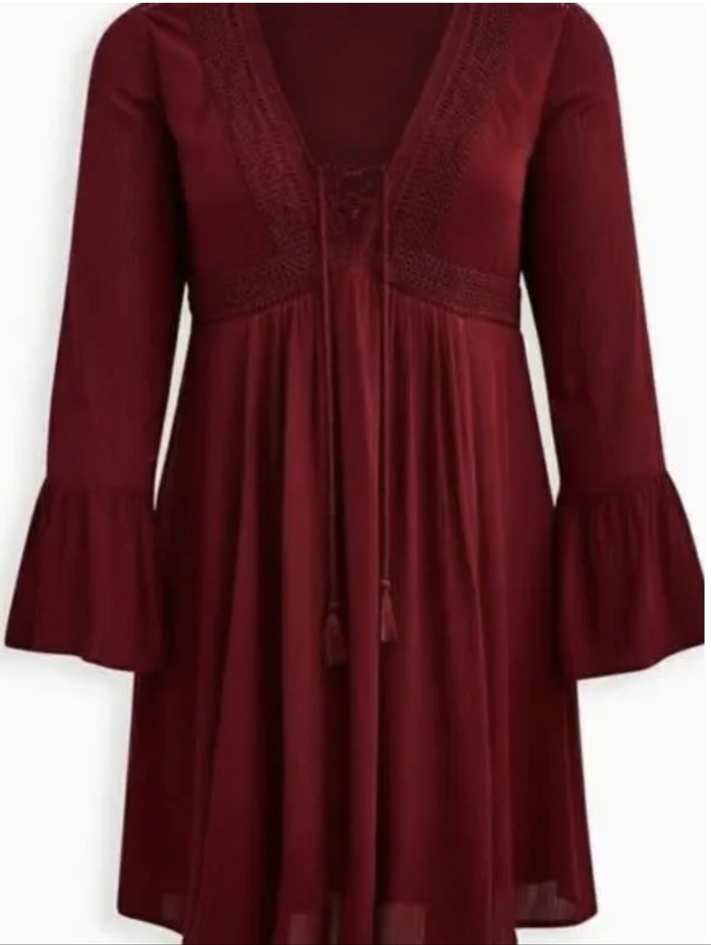 Torrid Boho Bell Sleeve Lace Up Gauze  Skater Dress